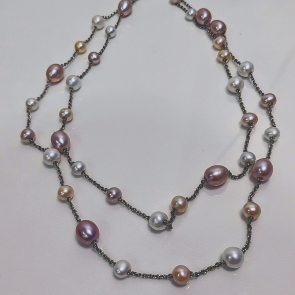 Effy White and Silver & Purple Double Strand Pearl Necklace
